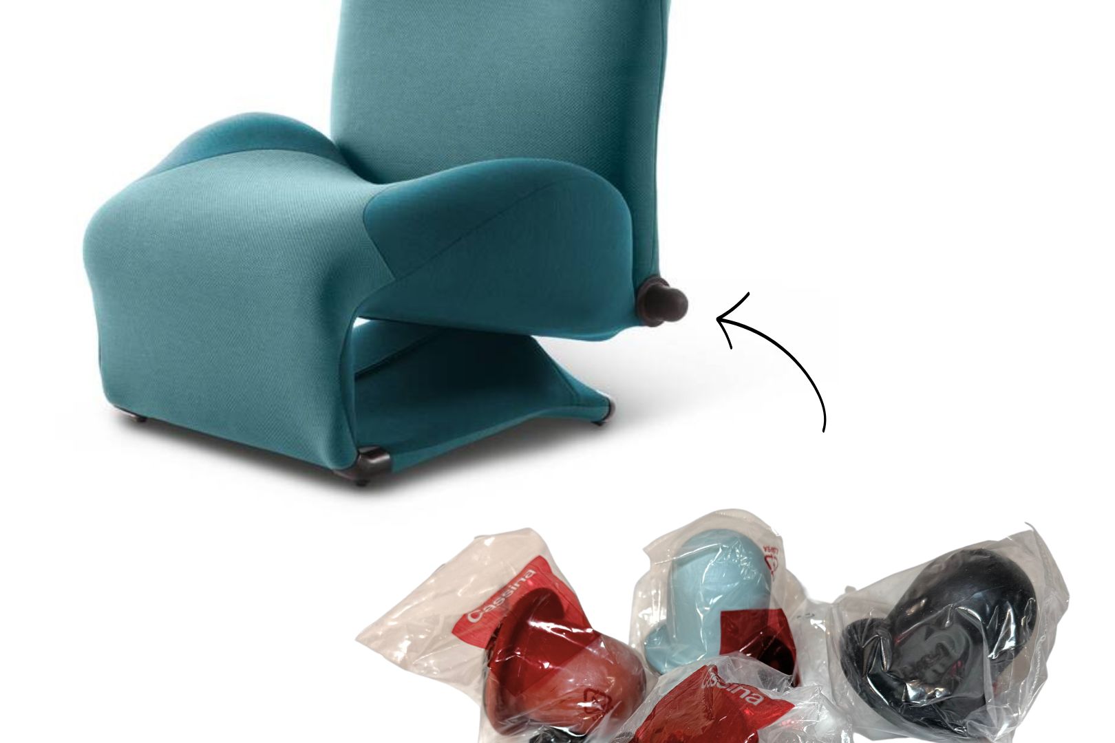 Draaiknop rugleuning Cassina 111 Wink - Zwart / Blauw / Rood