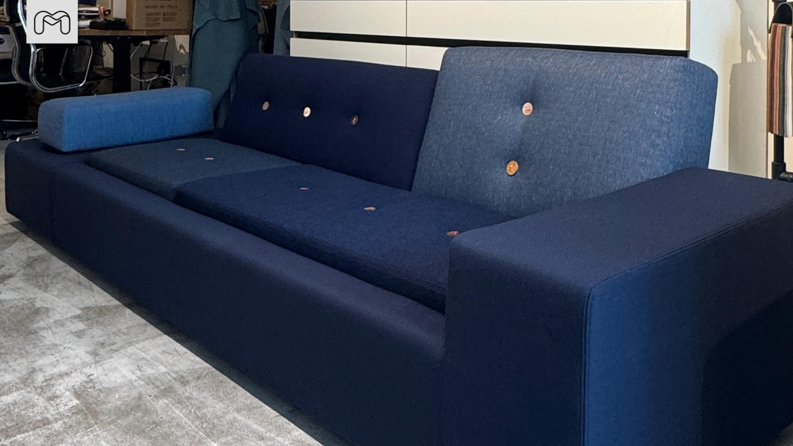 Vitra Polder Sofa (eerste versie) herstofferen in actuele stofmix ‘Antarctic Blues’